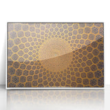 Art deco poster of a Middle Eastern scenery in Iran, depicted in muted earth tones on a framed acrylic.