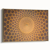 Framed canvas featuring a vintage-style landscape painting of a Middle Eastern scenery, with gold and black tones.