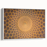 Vintage poster art of a Middle Eastern scenery on a large framed canvas, featuring vibrant colors against a black background.