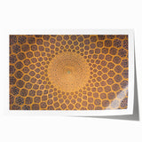 Extra large rolled print of a Middle Eastern scenery with prominent floral motifs in earth tones.