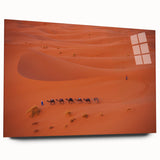 Acrylic print of a large abstract depiction of Middle Eastern scenery in earthy tones.