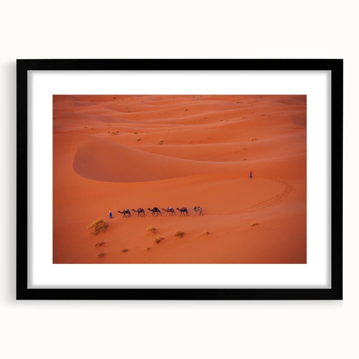Abstract art print of a Middle Eastern scenery in vibrant colors on a large canvas, ideal for living room decor.