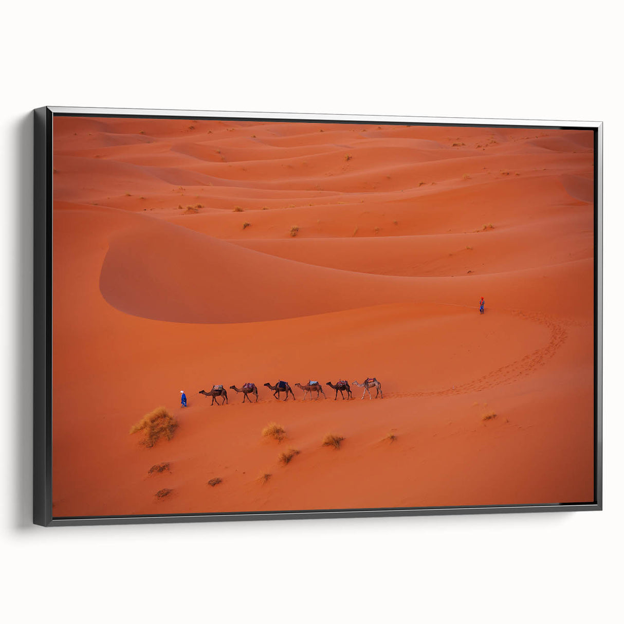 Black and white framed canvas of a vintage Iraqi landscape, ideal for bedroom wall art.