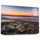 Large abstract wall art of the Dead Sea in muted blues and grays, acrylic print, suitable for bedroom or dining room decor.