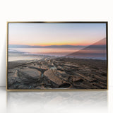 Acrylic print of the Dead Sea with soft gold and blue tones in a mid-century modernist style.