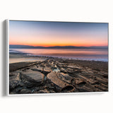 Vintage poster art of the Dead Sea in muted blues and whites on a framed canvas, ideal for living room decor.
