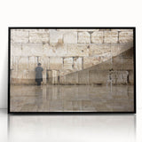 Large abstract wall art depicting Jerusalem skyline in muted earth tones on a framed acrylic print.