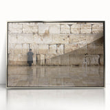 Framed acrylic print of Jerusalem skyline in muted earth tones, showcasing mid-century modernist style.