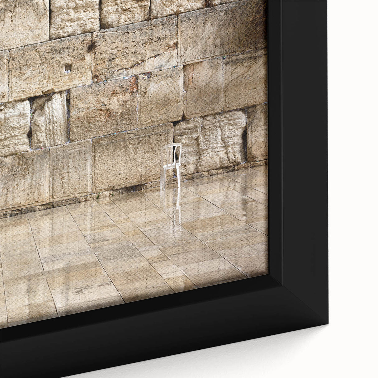 Black wall art featuring a textured, colorful Jerusalem cityscape on a large framed canvas, suitable for living room decor.