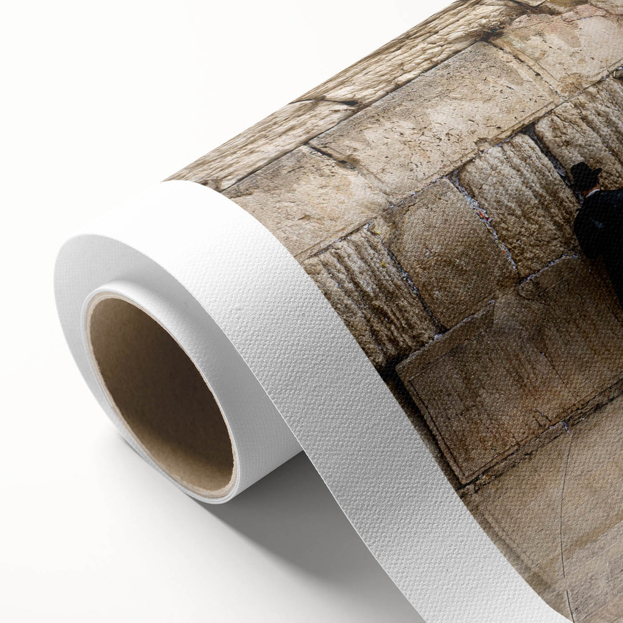 Art deco poster of Jerusalem skyline in muted beige and brown tones on rolled canvas, ideal for nursery wall art.
