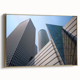 Framed canvas of Tel Aviv landscape with vintage poster style in black and gold tones, ideal for bedroom wall art.