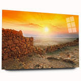Large abstract wall art depicting a Middle Eastern scenery in muted earth tones on acrylic glass.
