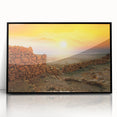 Large abstract wall art depicting a Middle Eastern scenery in muted earth tones on a framed acrylic.