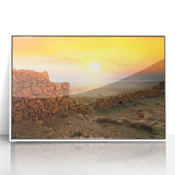 Art deco poster of Middle Eastern scenery in muted earth tones on framed acrylic, ideal for modern art wall decor.