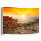 Vintage poster art of a Middle Eastern scenery on extra large framed canvas, featuring colorful art on a black background.
