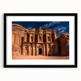 Abstract art print featuring textured, colorful depiction of a Middle Eastern landscape on a large framed canvas.