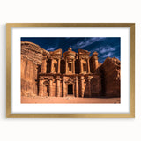 Extra large abstract art print of Middle Eastern scenery in textured gold frame, ideal for living room decor.