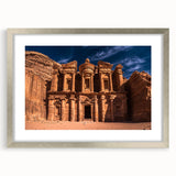 Textured abstract art print of Middle Eastern scenery in muted earth tones, framed in silver, ideal for bedroom art.