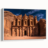 Vintage poster art of a Middle Eastern Jordanian landscape on extra large framed canvas.