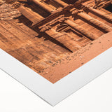 Art deco poster featuring a stylized Jordanian landscape in muted earth tones on rolled canvas.