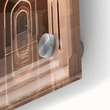 Large abstract wall art featuring a minimalist Middle-Eastern Oman scenery in muted earth tones on acrylic glass.