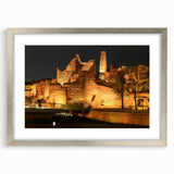 Textured art of abstract Middle Eastern scenery in muted earth tones, framed with a silver mat, suitable for bedroom decor.