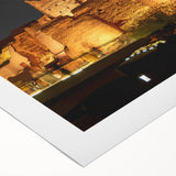 Art deco poster of a Saudi Arabian landscape on rolled canvas, featuring muted earth tones, ideal for dining room wall art.