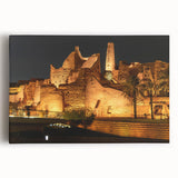 Black and white stretched canvas featuring a panoramic Saudi Arabian landscape, ideal for kitchen wall art.