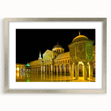 Textured abstract art print depicting a Middle Eastern scenery in muted earth tones, framed with a silver mat.