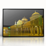 Large abstract wall art depicting a stylized Middle Eastern landscape in muted earth tones on a framed acrylic.