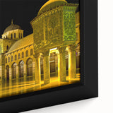 Extra large framed canvas featuring a textured black wall art scene of a Middle Eastern Syrian landscape.