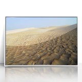 Art deco poster of a Middle Eastern landscape in muted earth tones on a framed acrylic, ideal for modern art wall decor.
