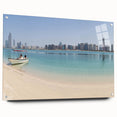 Acrylic print of Abu Dhabi skyline in muted blue and gray tones, suitable for bedroom or dining room decor.