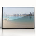 Large abstract wall art of Abu Dhabi skyline in muted gray tones on a framed acrylic, ideal for modern office decor.