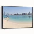 Black and white framed canvas of Abu Dhabi landscape, ideal for bedroom wall decor.