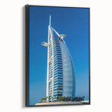Black and white framed canvas of the Burj Al Arab landscape, ideal for bedroom wall decor.