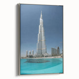 Framed canvas landscape art painting featuring the Burj Khalifa in vibrant colors, ideal for modern living room decor.
