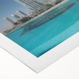 Art deco poster of the Burj Khalifa in muted metallic tones on a rolled canvas, suitable for dining room decor.