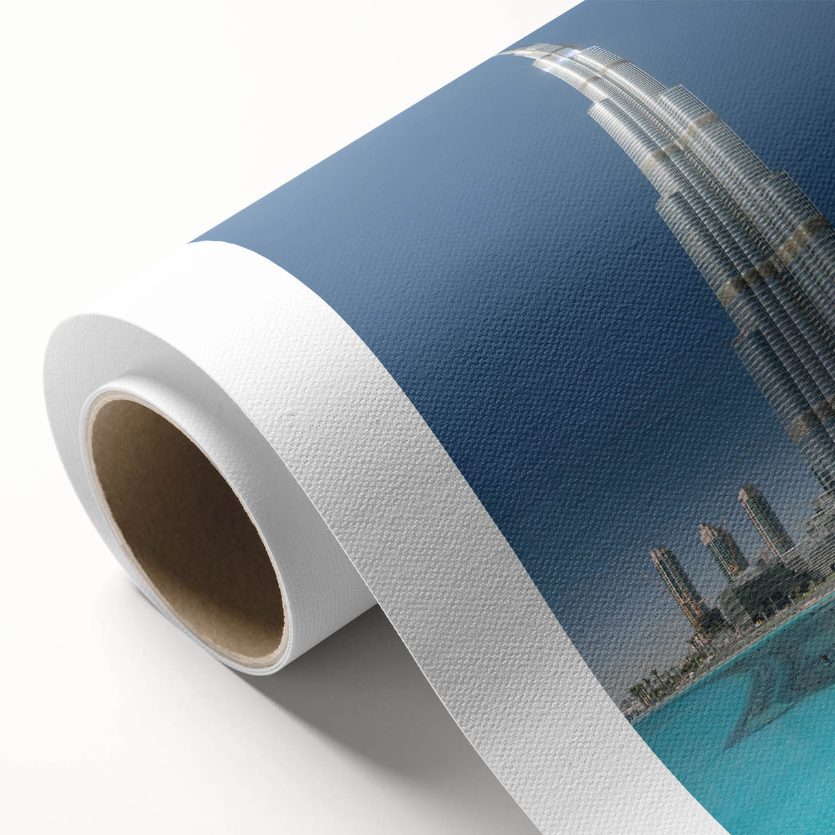 Art deco poster of the Burj Khalifa in muted gray tones on rolled canvas, ideal for nursery wall art.