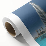 Art deco poster of the Burj Khalifa in muted gray tones on rolled canvas, ideal for nursery wall art.