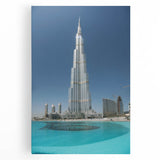 Black and white stretched canvas of the Burj Khalifa, ideal for kitchen wall art.