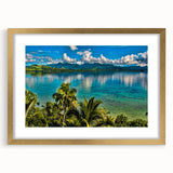 Extra large abstract art print of a textured oceanic scene in muted blue tones on a framed canvas.