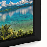 Extra large black wall art featuring a textured depiction of Oceania's Fiji scenery on a framed canvas.