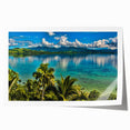 Extra large rolled print of a serene Fiji landscape with lush greenery and ocean, ideal for art wall dining room.