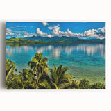 Large black and white stretched canvas of an oceanic Fiji scenery, suitable for kitchen wall art.