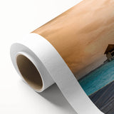 Art deco style poster of Bora Bora scenery on rolled canvas, featuring serene blue and green hues.