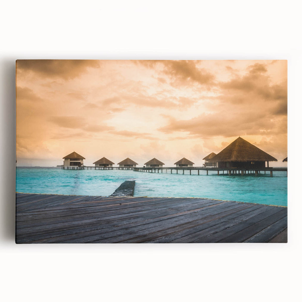 Black and white photograph of Bora Bora on stretched canvas, ideal for kitchen wall art.