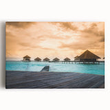Black and white photograph of Bora Bora on stretched canvas, ideal for kitchen wall art.