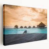 Large art print of Bora Bora scenery on stretched canvas, featuring oceanic blues and tropical greens.