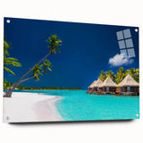 Acrylic print of a Tahitian seascape with vibrant blue and green tones, ideal for bedroom or dining room decor.
